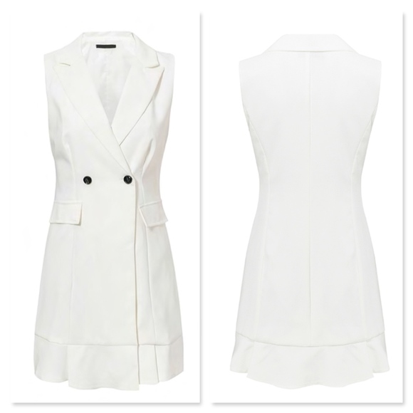 White Office Double Breasted Short Dress - Picture 4 of 8